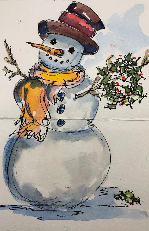 Snowman with Wreath Painting by Barbara Wirth