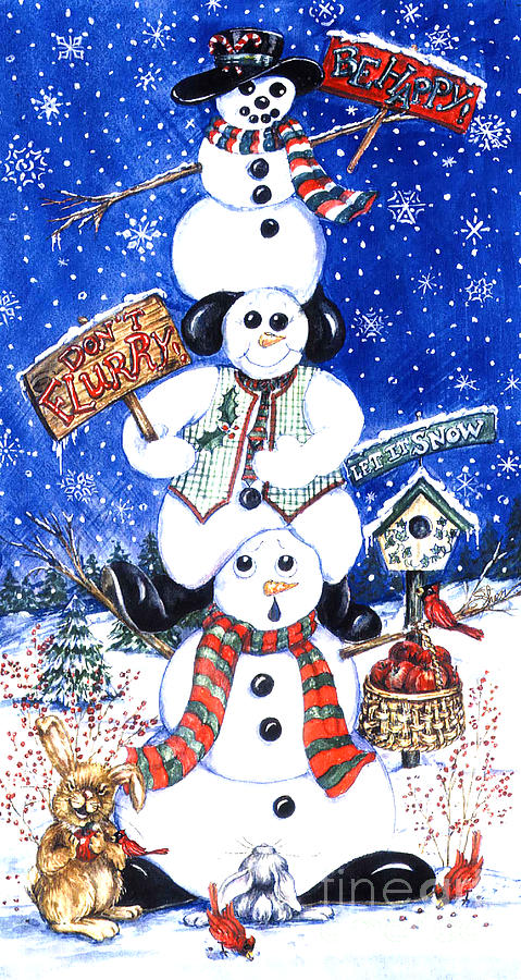 Snowmen Stack Snowmen stack Painting by Sher Sester Ferguson - Fine Art America