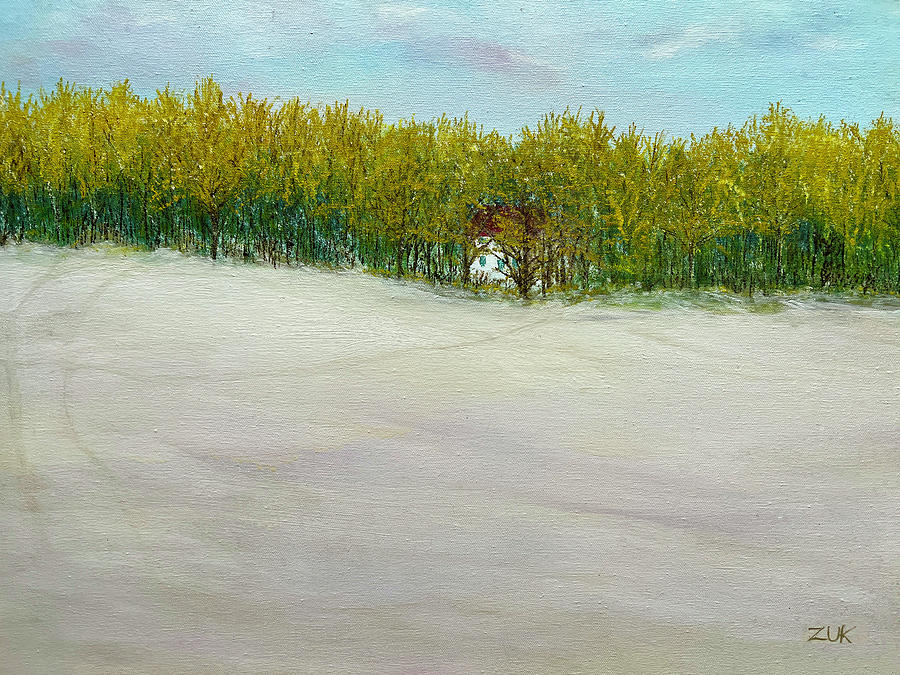 Snowscape, House in the Woods Painting by Karen Zuk Rosenblatt