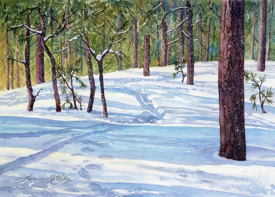 Landscape Painting - Snowshoeing at Fox Run Park by Lorraine Watry