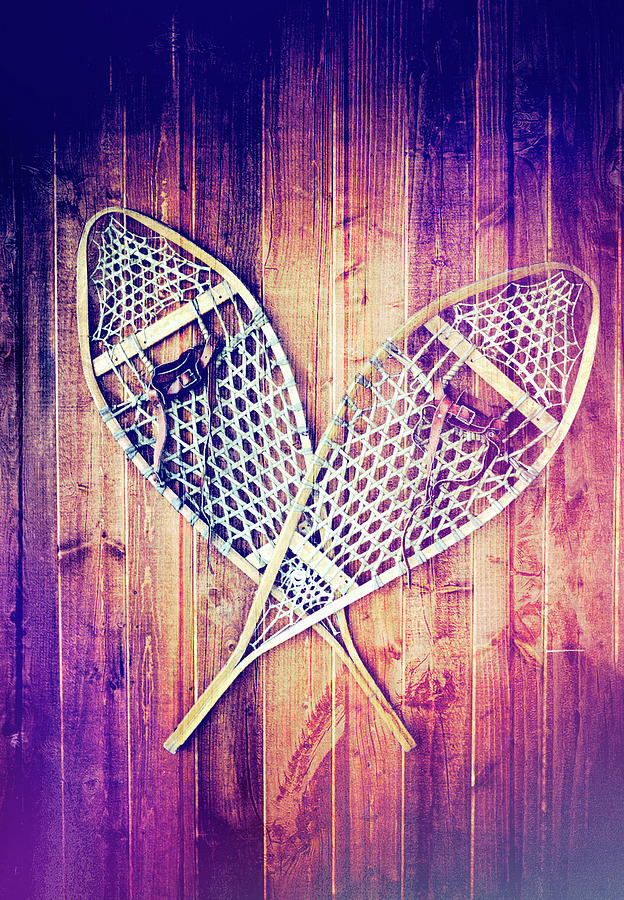 Snowshoes Textured Wood Photograph by Dan Sproul