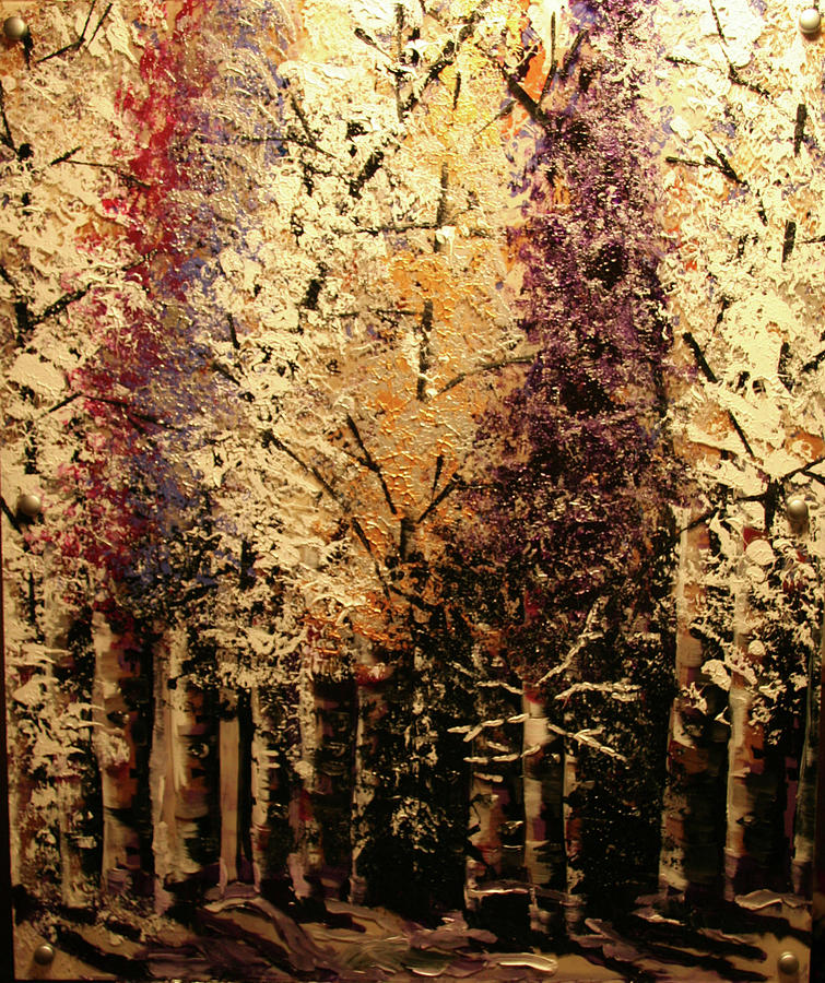 Snowy Aspen Woods Painting by Marilyn Quigley