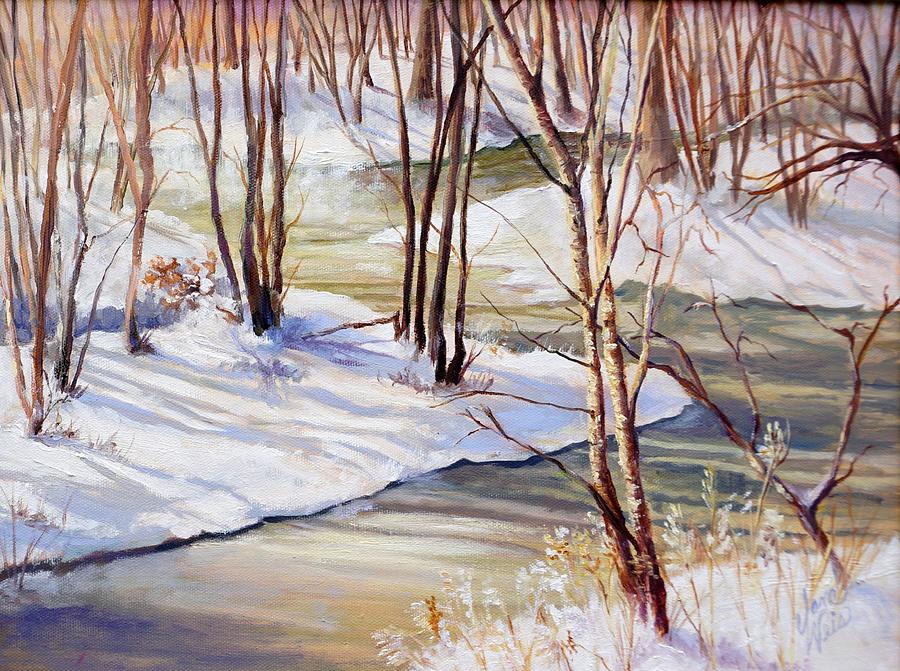 Snowy Banks Of Misty River Painting By Jane Weis - Fine Art America