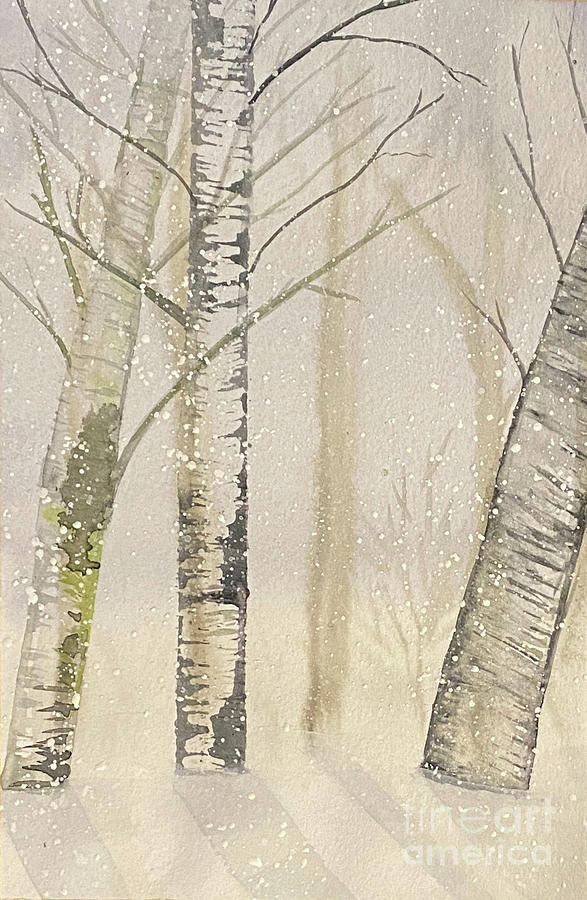 Snowy Birch Trees Painting by Lisa Neuman