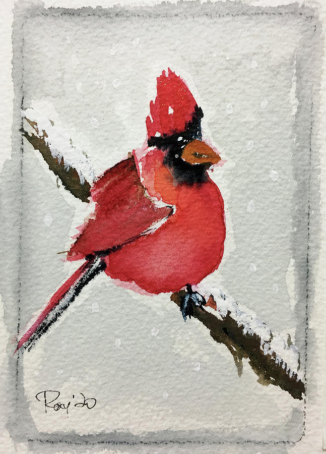 Snowy Cardinal Painting by Roxy Rich