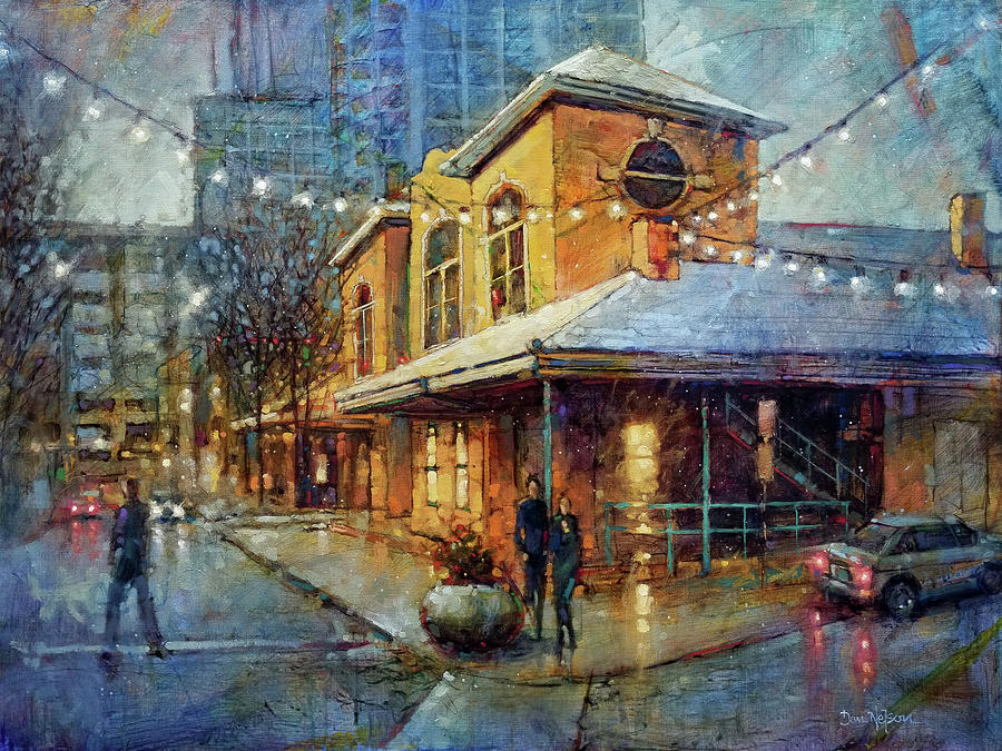 Snowy Celebration at City Market Painting by Dan Nelson