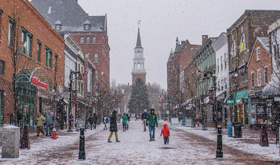 Snowy Christmas Eve on Church Street, Burlington, Vermont Photograph by Ann Moore
