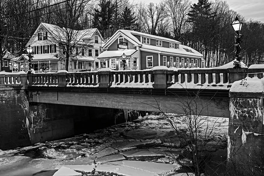 Snowy Christmas in Wilmington Vermont North Branch Deerfield River Black and White Photograph by Toby McGuire