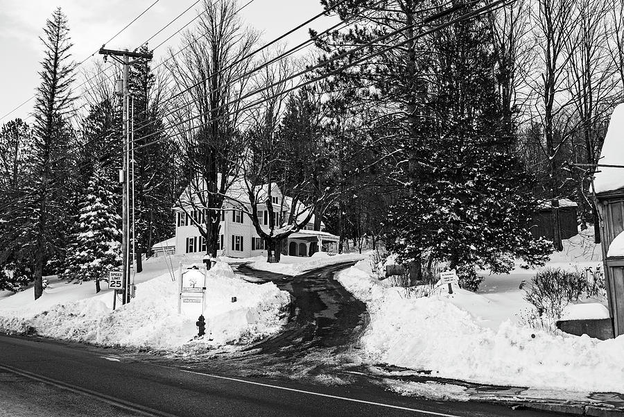 Snowy Christmas in Wilmington Vermont W Main Street Black and White Photograph by Toby McGuire