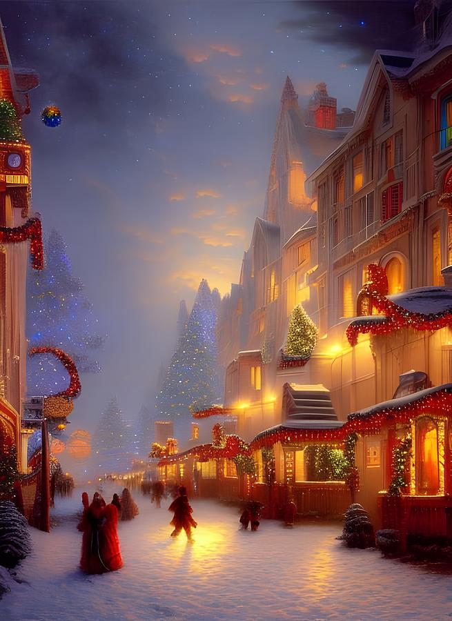 Snowy Christmas Shopping Digital Art by Beverly Read