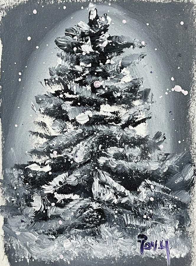 Snowy Christmas Tree Painting by Roxy Rich