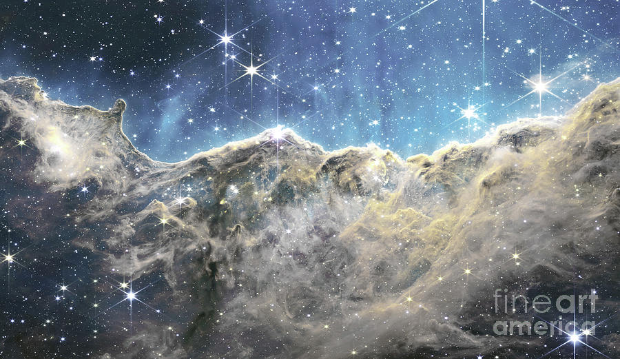 Snowy Cosmic Cliffs - Carina Nebula Telescope Space Exploration Digital Art by Arlissa Vaughn