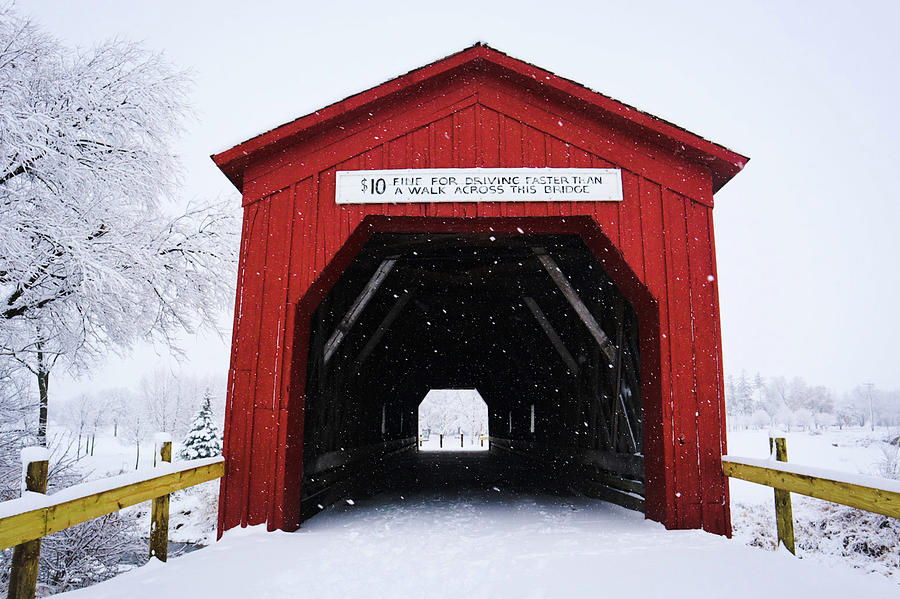 Snowy Covered Bridge Photograph by Andrea Whitaker