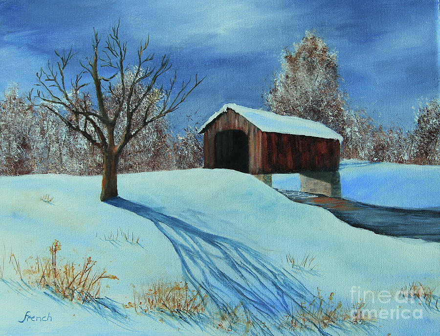 Snowy Covered Bridge Painting by Jeanette French