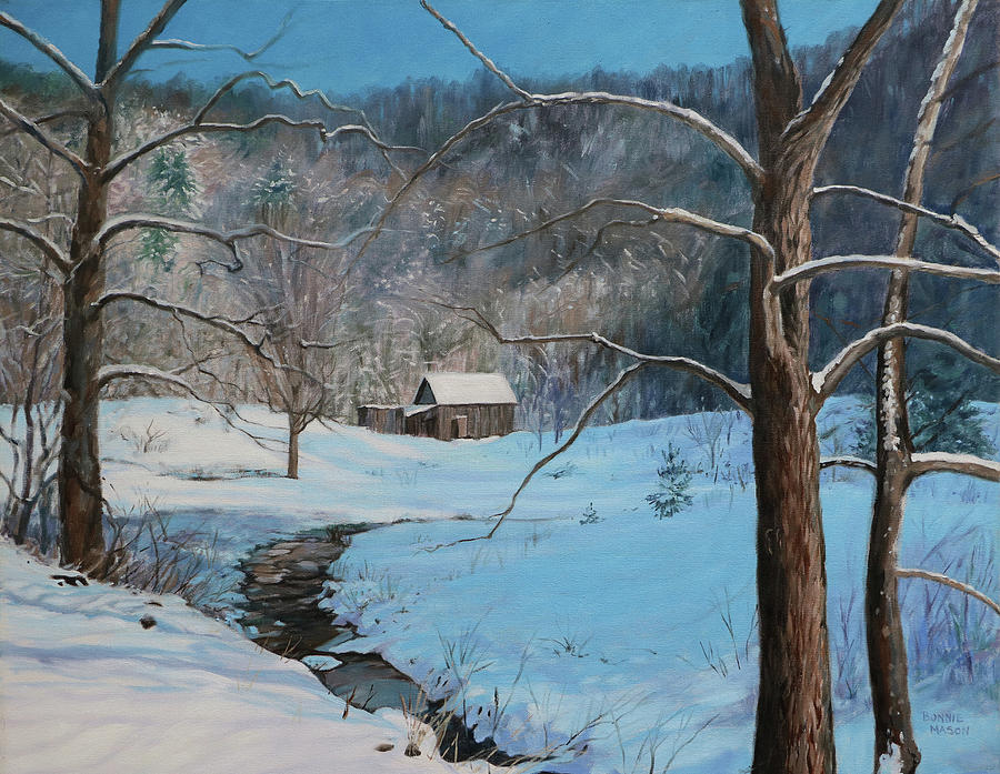 Barn Painting - Snowy Creek - Alleghany Springs Barn by Bonnie Mason