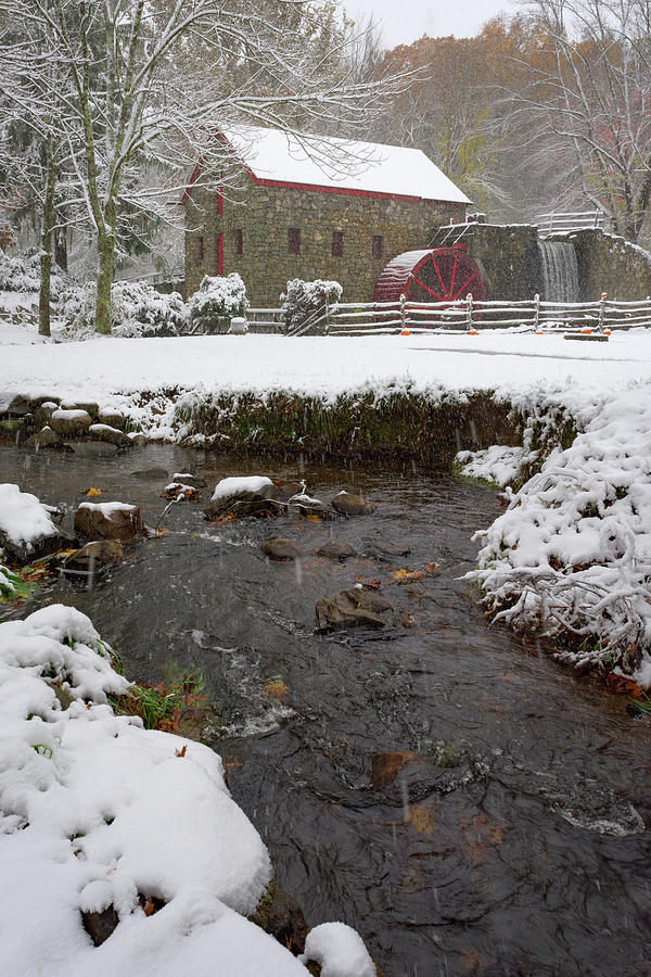 Snowy Day at the Grist Mill Photograph by Kristen Wilkinson