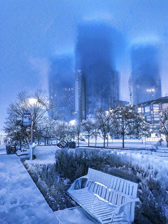 Snowy Detroit Ren Cen Blue IMG_3320 Photograph by Michael Thomas