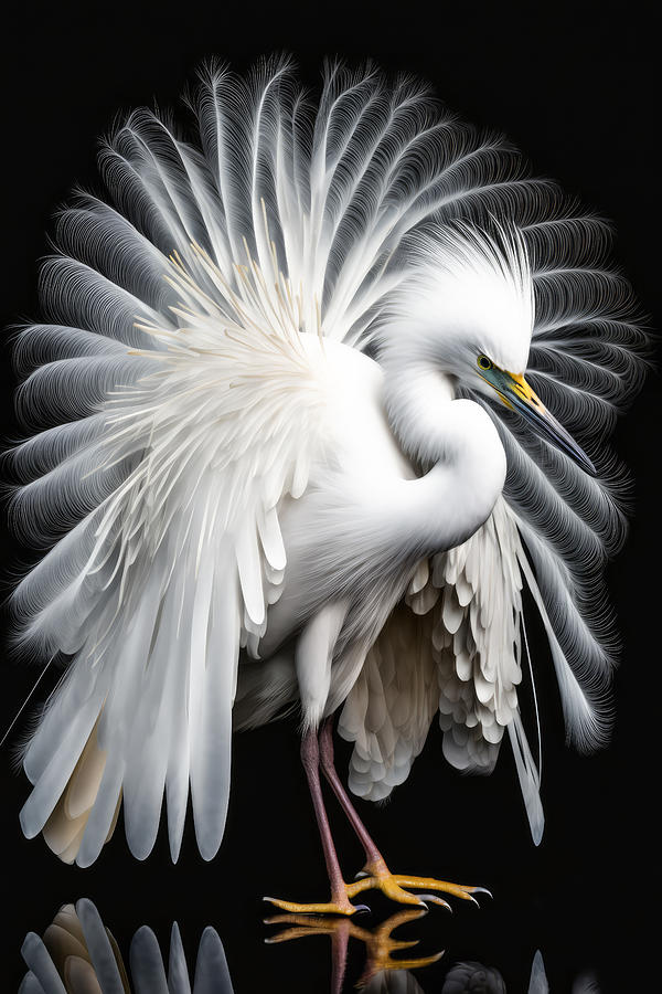 Snowy Egret On A Mirror Digital Art by Wes and Dotty Weber