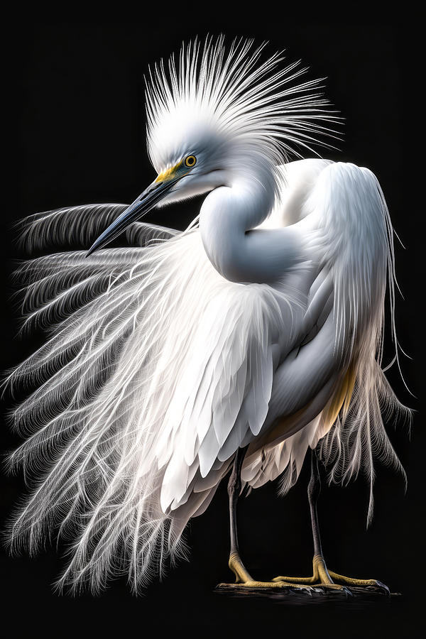 Snowy Egret On Black Digital Art by Wes and Dotty Weber