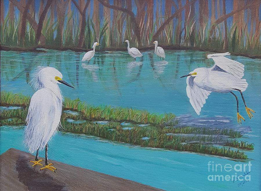 Snowy Egrets Painting by Elizabeth Dale Mauldin
