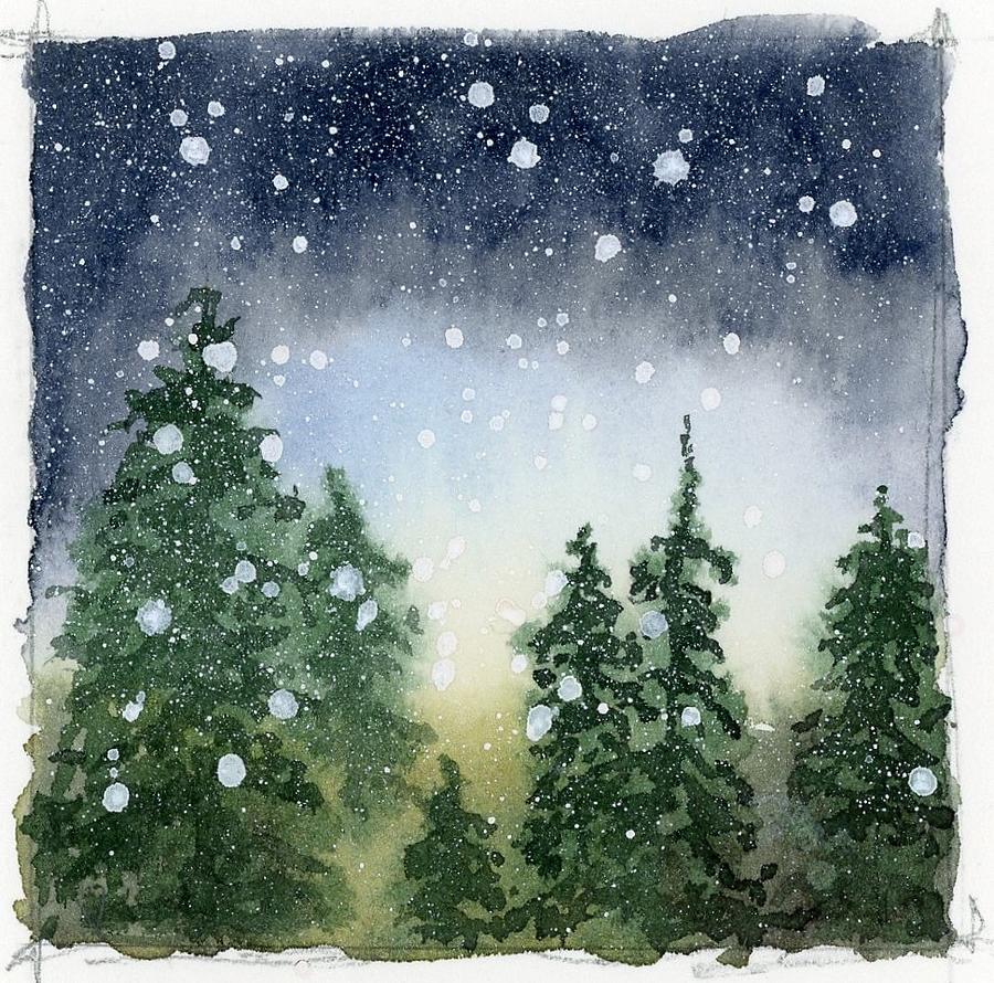 Snowy evergreens Painting by Vivian Dibrell - Fine Art America