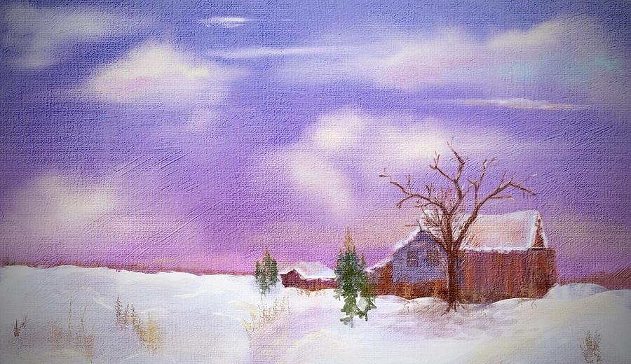 Snowy Farm Digital Art by Mary Timman