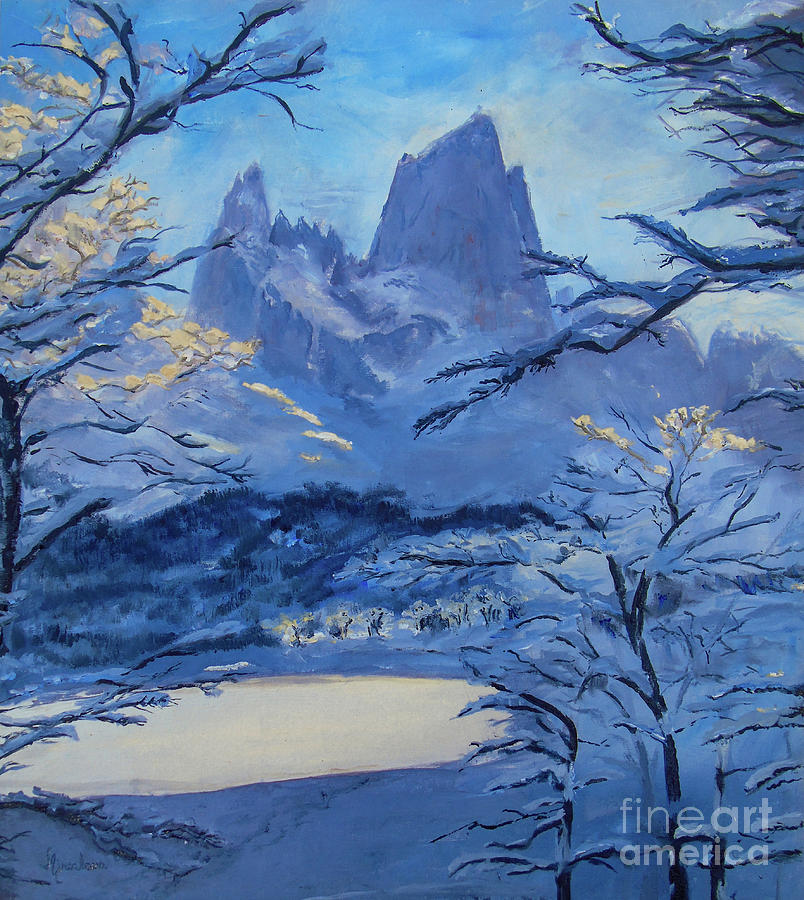 Snowy Fitz Roy Painting by Silvana Miroslava Albano