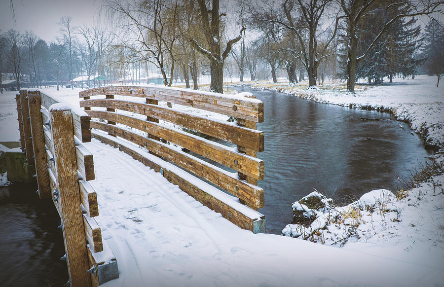 Snowy Footbridge Cedar Creek Park Photograph by Jason Fink