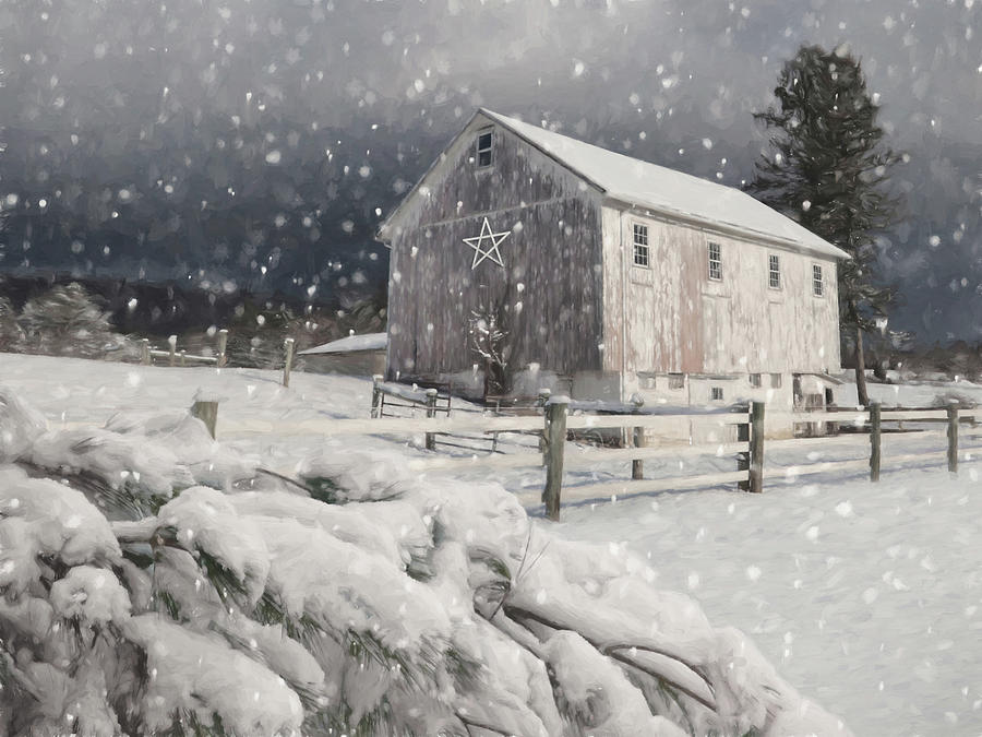 Christmas Mixed Media - Snowy Grantville Farm by Lori Deiter
