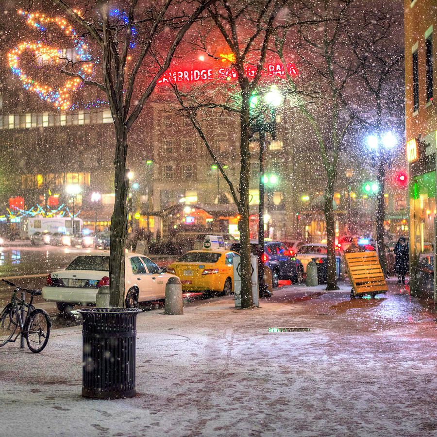 Snowy Harvard Square Night Square Photograph by Toby McGuire