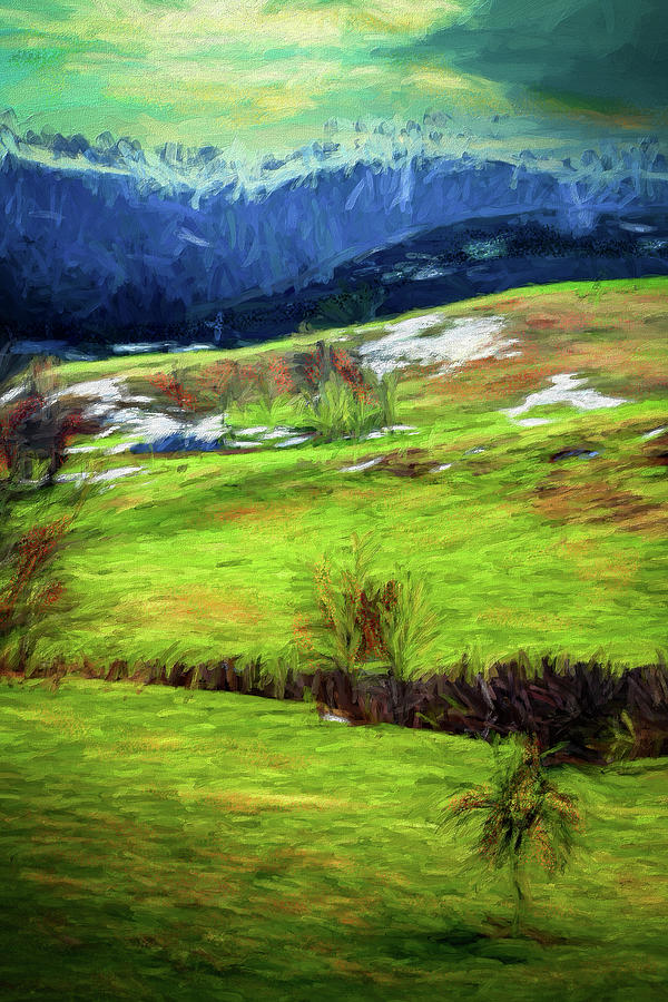 Snowy Hillside Autumn Skies ap Painting by Dan Carmichael