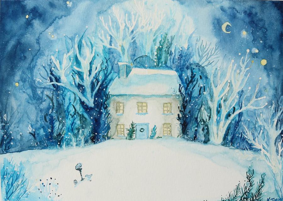 Snowy Home Painting by Katie Geis