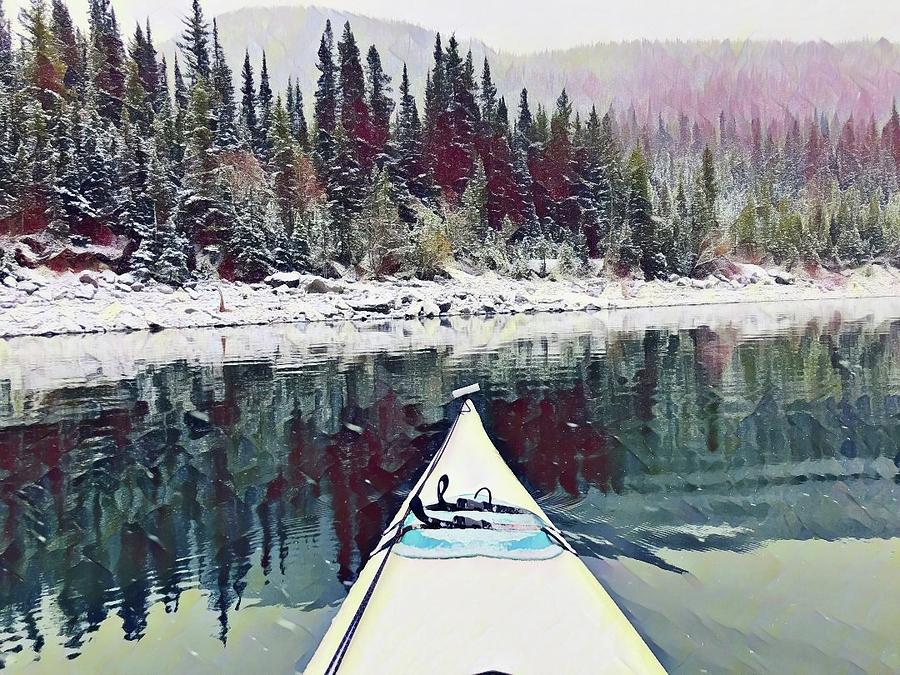 Snowy Kayak Mixed Media by Marie Conboy