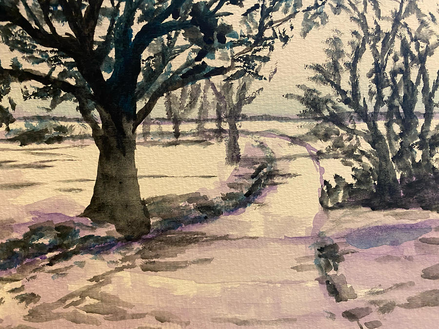 Snowy Lane Painting by Larry Whitler