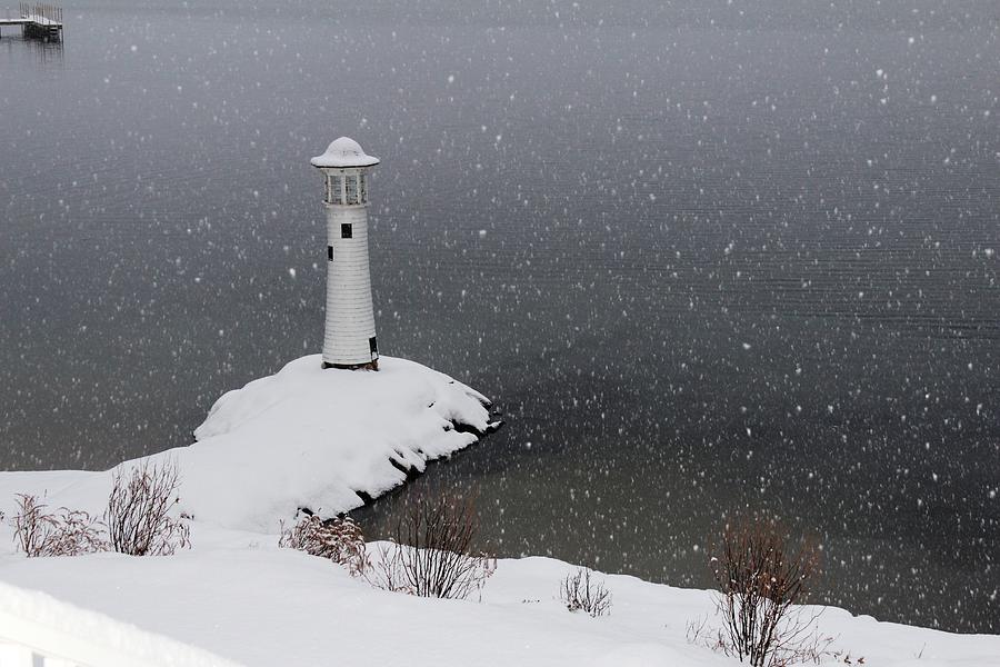 Snowy Lighthouse Photograph by Donn Ingemie