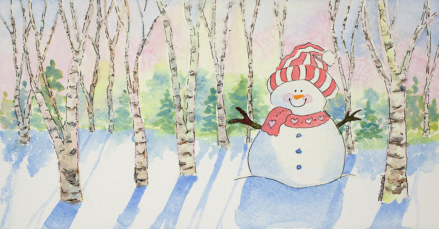 Snowy Man Painting by Mary Giacomini