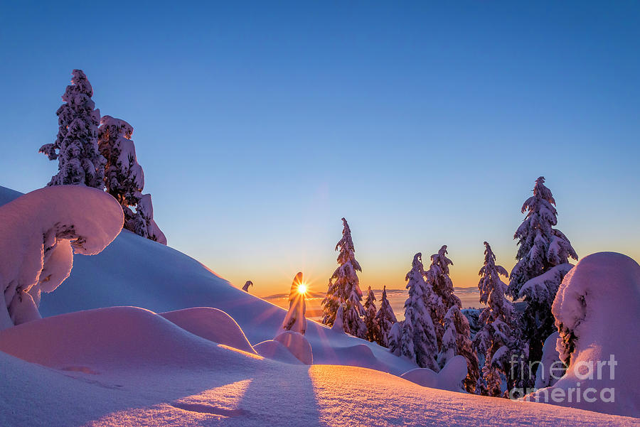 Snowy Mount Seymour sunset  Photograph by Michael Wheatley
