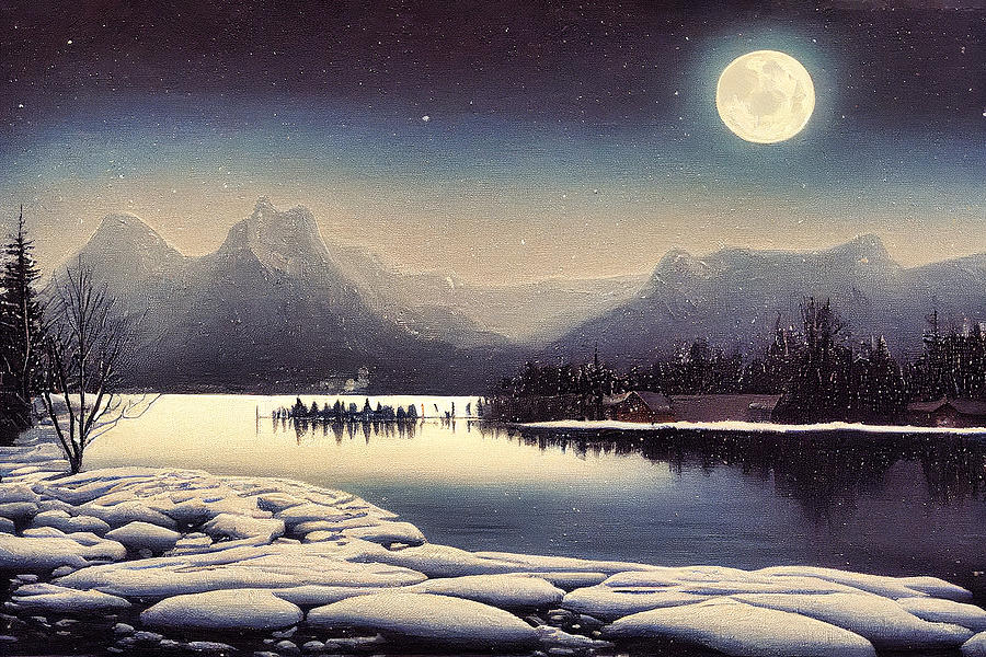 Snowy Mountain Lake At Midnight Digital Art by Craig Boehman