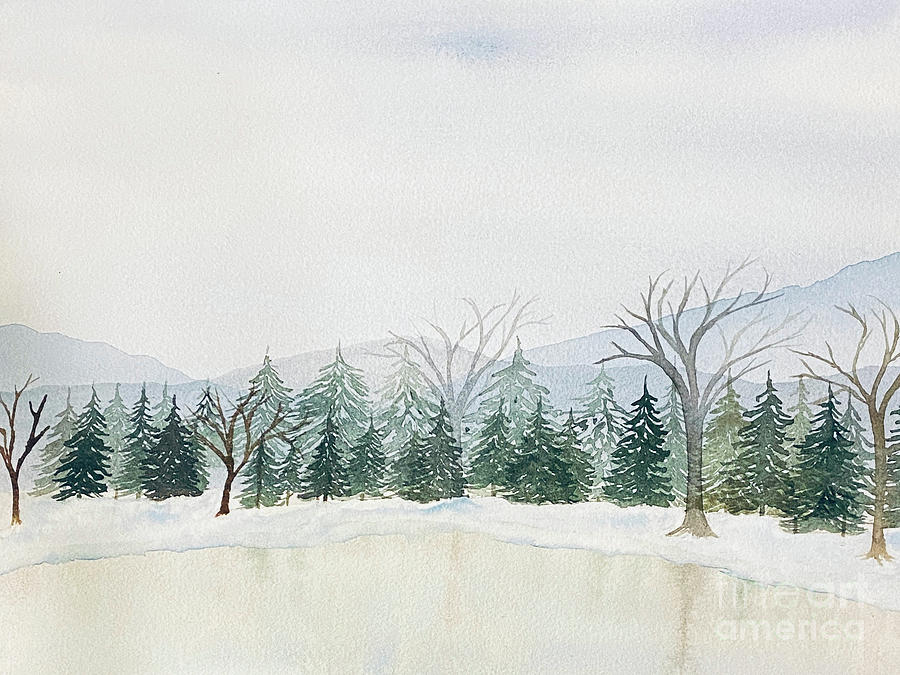 Snowy Mountain Lake Painting by Lisa Neuman
