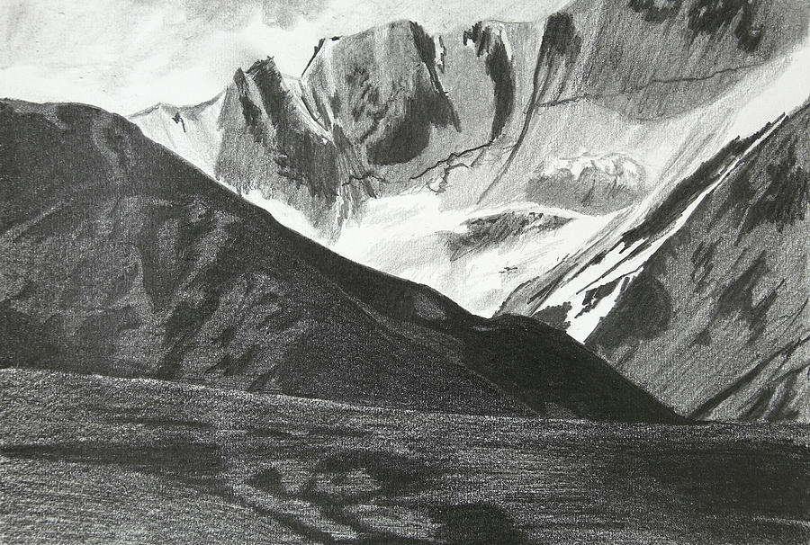 Snowy Mountain Drawing by Lynn Hansen