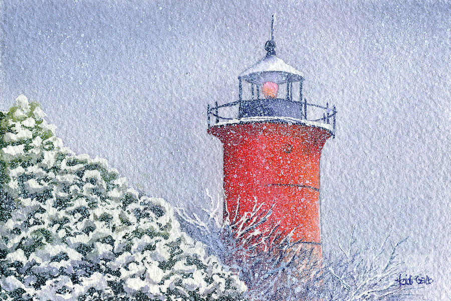 Snowy Nauset Light Painting by Heidi Gallo