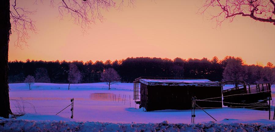 - Snowy NH Farm Sunrise Photograph by THERESA Nye