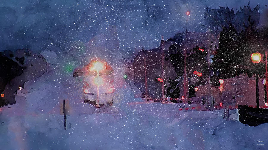 Snowy Night Train Painting by Glenn Galen