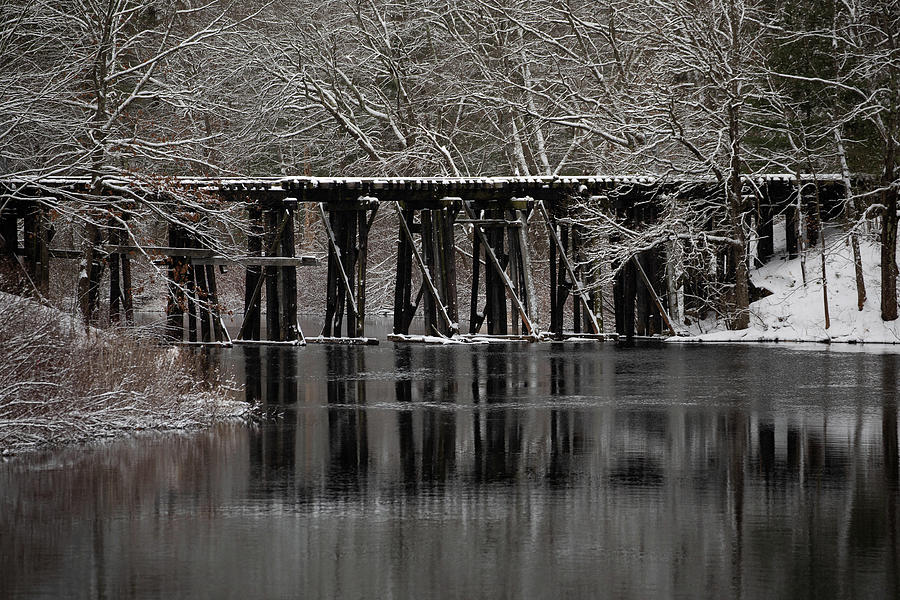 Snowy old rail bridge  Photograph by Denise Kopko