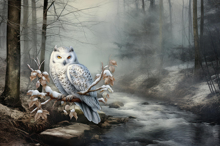 Snowy Owl At The River Digital Art by TnBackroadsPhotos