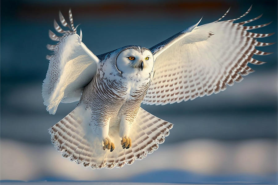 Snowy Owl Flight Digital Art by Steve McKinzie
