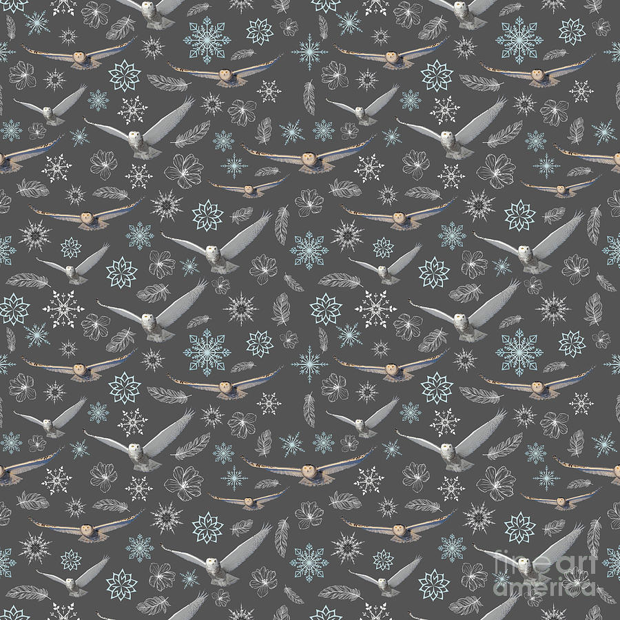 Snowy Owl Grey Pattern Digital Art
