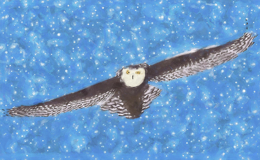 Snowy Owl In Snow Painting by Dan Sproul