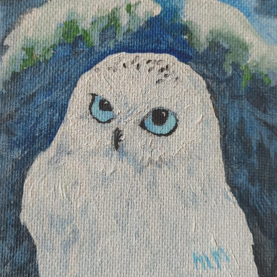 Snowy Owl with Blue Eyes Painting by ML McCormick