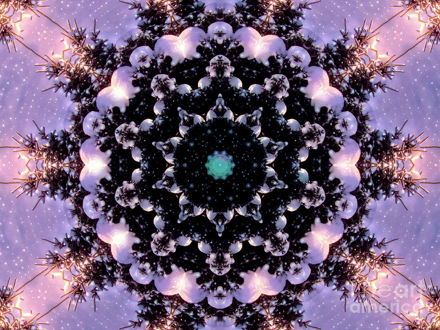 Snowy Pine Tree Abstract Mandala Kaleidoscope Starlight Glitter Effect Mixed Media by Rose Santuci-Sofranko